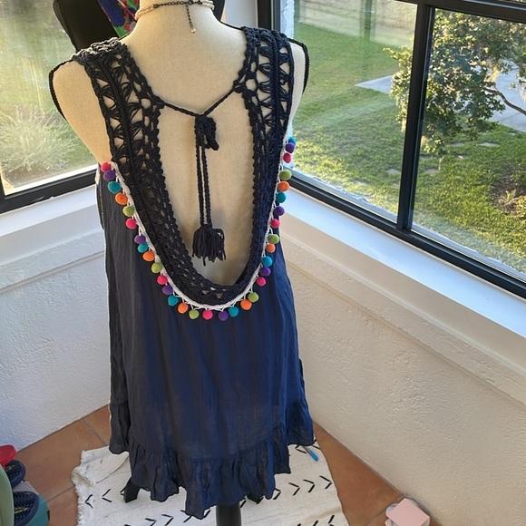 Aloro Other - NWT Aloro PomPom Crochet Gauzy Swimsuit Cover-up in Navy Size Medium
